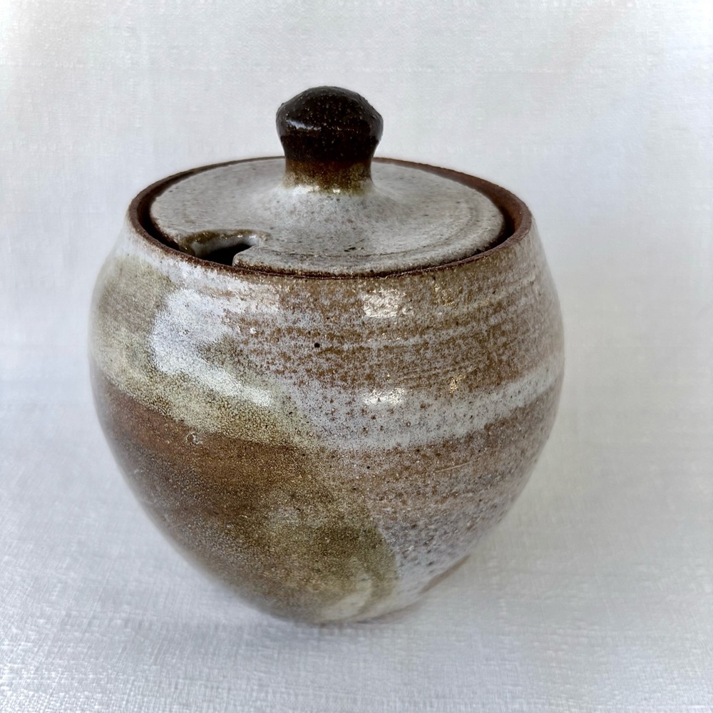 Signed 1981 Campbell Studio Pottery Lidded Jar Drip Glaze Stoneware‎ Canister